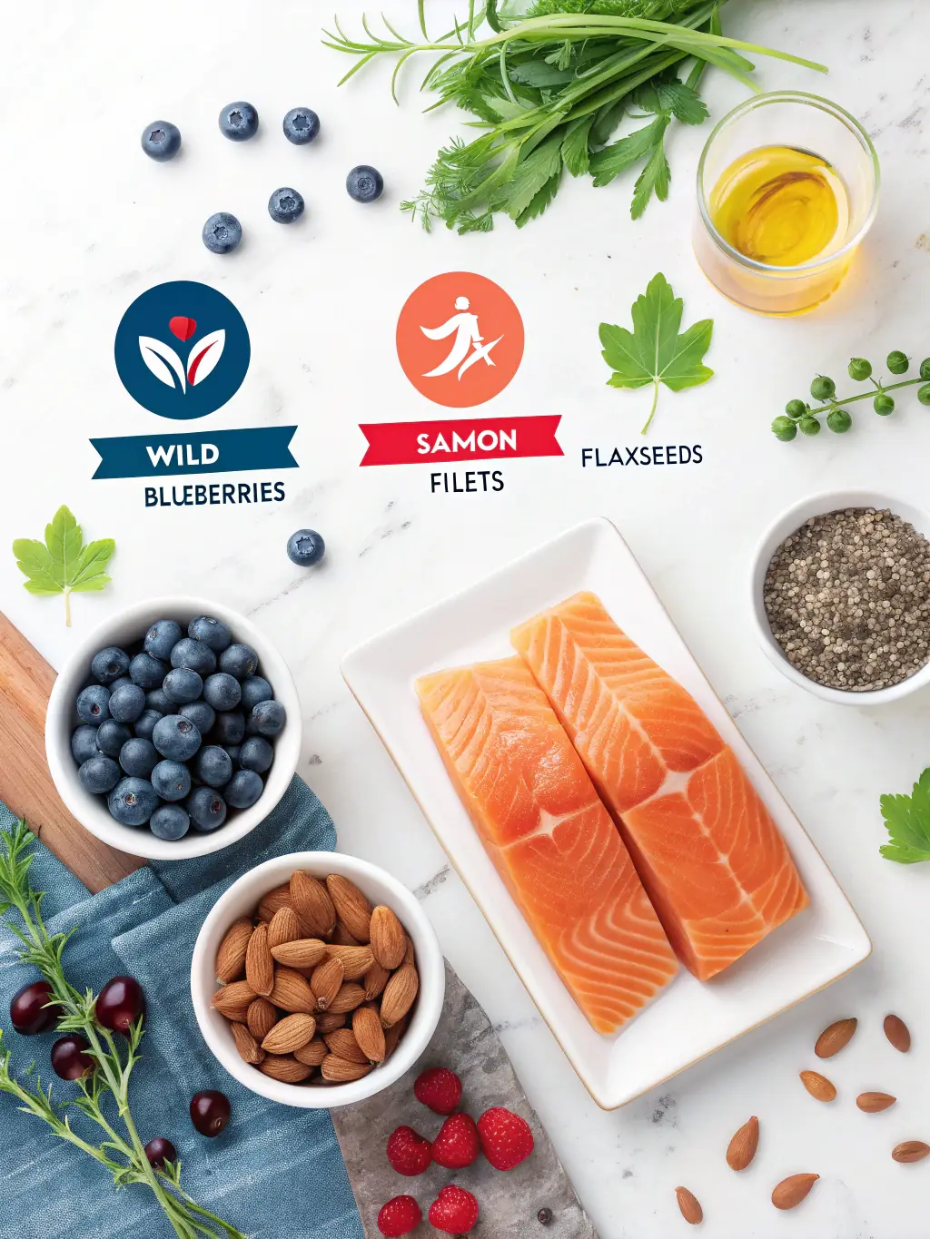An infographic highlighting the benefits of incorporating Canadian superfoods like wild blueberries, salmon, and flaxseeds into your daily diet for weight management.