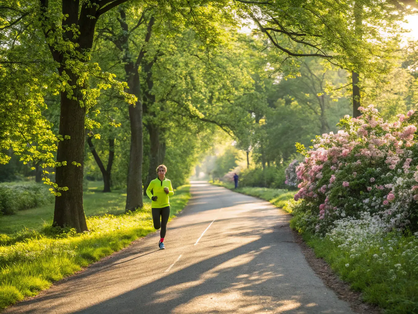 A person jogging in a park in Vancouver, British Columbia, with the Lions Gate Bridge in the background, showcasing a scenic Canadian fitness environment.