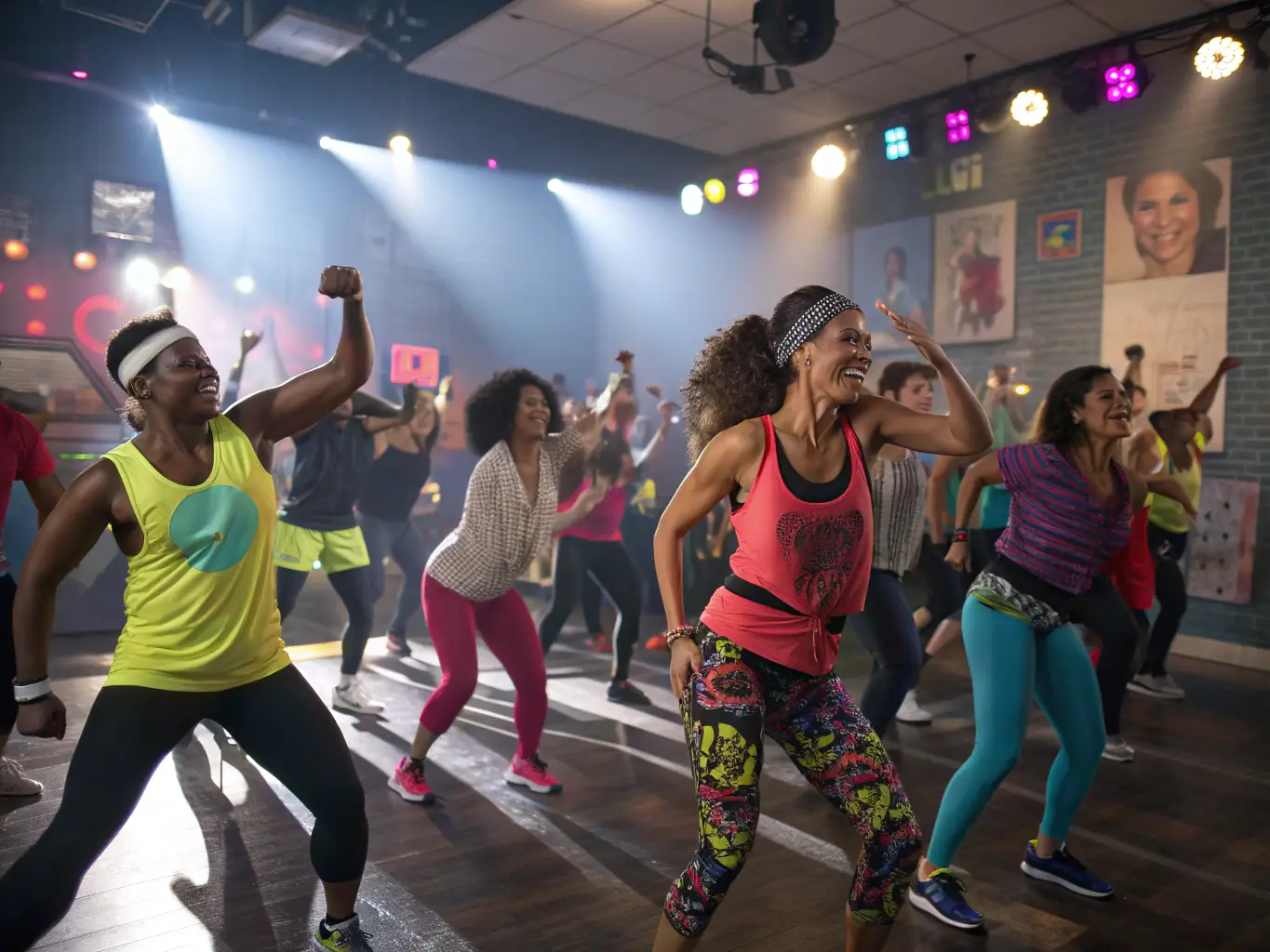 A group of people participating in a group fitness class in Toronto, Ontario, emphasizing community and social fitness in a Canadian urban setting.